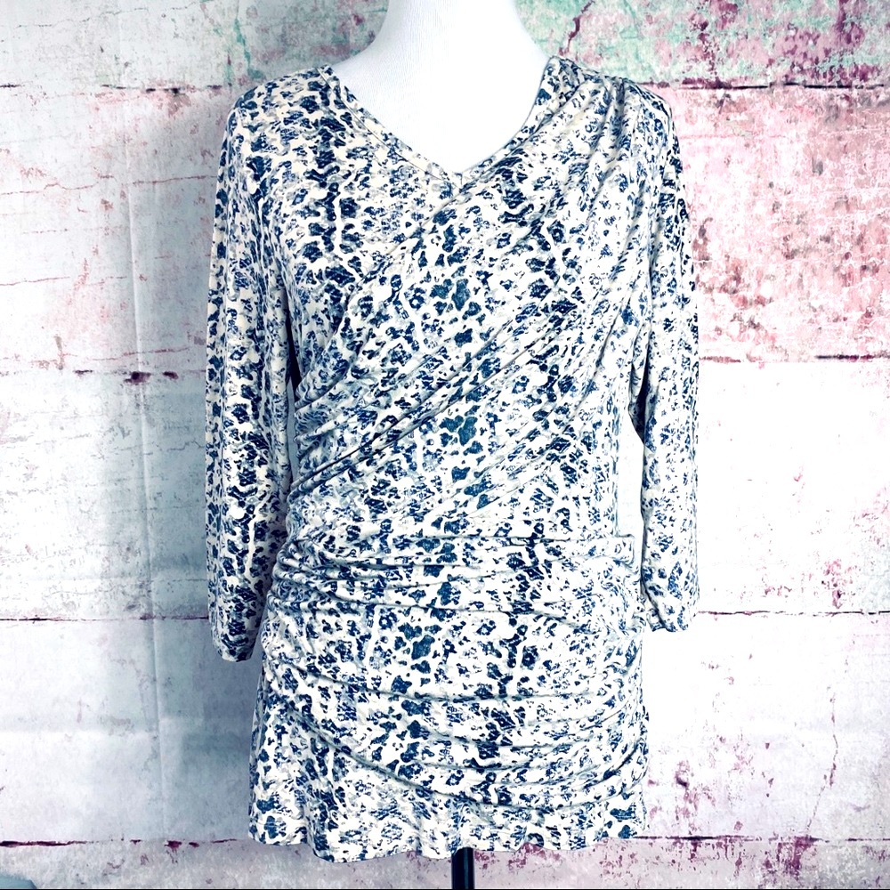 CAbi Animal Print Double Faux Wrap Top